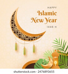 Islamic New Year Vintage Gradient Background with Gold and Brown Color