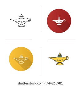 Islamic oil lamp icon  Flat design  linear   color styles  Islamic culture  Magic lamp  Isolated vector illustrations
