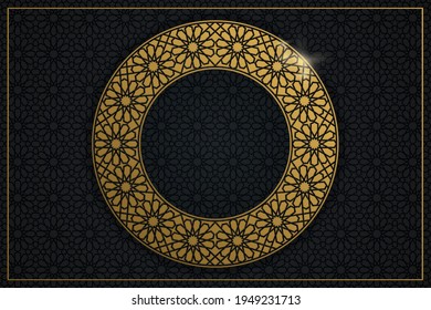 Islamic Oriental background, luxury arabesque style with fading background pattern (gold on black).