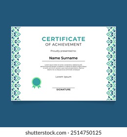 Islamic Oriental Geometric Certificate Design with Vertical Ornament on The Side