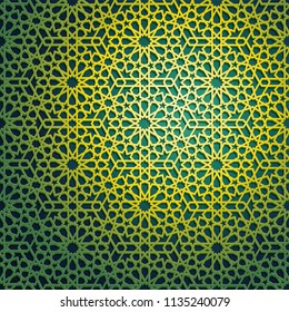 Islamic oriental pattern, Abstract vector ornament. Vector muslim background. east culture, indian heritage, arabesque, persian motif, 3D. wallpaper, banner, web design, wedding cards. Green, yellow.