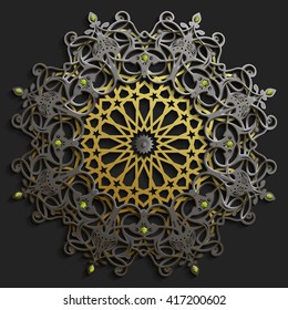 Islamic oriental pattern, Abstract vector circle ornament. Vector Muslim background. east ornament, Indian pattern, Persian motif, 3D. Can be used for wallpaper, banner, web design, wedding cards 