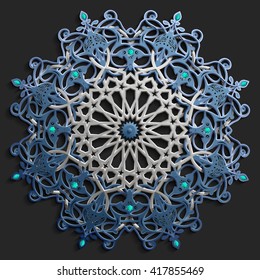 Islamic oriental pattern, Abstract vector circle ornament. Vector Muslim background. east ornament, Indian pattern, Persian motif, 3D. Can be used for wallpaper, banner, web design, wedding cards 