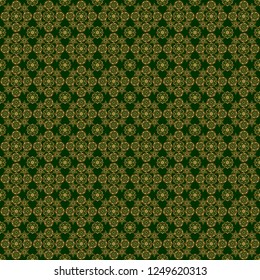 Islamic oriental seamless pattern. Abstract golden circle ornament on green background. Can be used for wallpaper, banner, wrapping, wedding card. Muslim, East ornament, Indian ornament, Persian motif