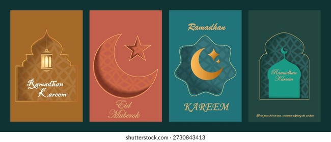 Marco de silueta islámico, oriental. Fondo árabe geométrico. Concepto de Ramadán Kareem. Mezquita, luna, estrellas, adornos, patrones, signos de caligrafía. Estilo de corte de papel. eps 10