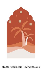 Islamic oriental style Islamic windows and arches with modern boho design, moon, mosque dome and lanterns