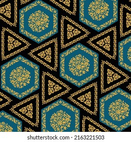 islamic and oriental tiles Motif flowers hexagon and triangles pattern