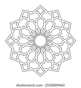 islamic ornament background decoration black line for coloring book, ready to print.