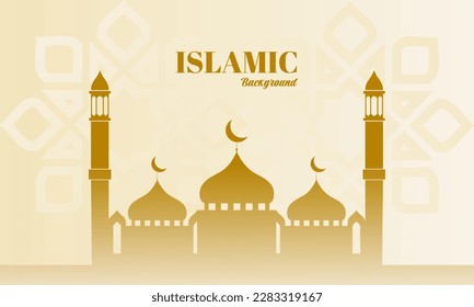 Islamic ornament background with mosque illustration. Copy space area for text. Good design for banner or greeting card 