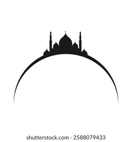 Islamic ornament with mosque and moon, for ramadan design