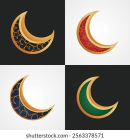 islamic ornament pattern shape crescent moon vector illustration