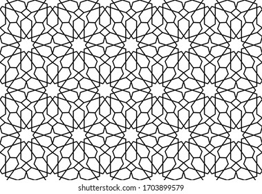 Islamic ornament seamless pattern. Persian background. Arabic motif. Islam star prints. Arabesque girih ornate design. Authentic arabian style. Moroccan mosaic. Traditional muslim symbol. East tile