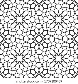 Diseño de adorno islámico sin fisuras. Antecedentes persas. Motivo árabe. La estrella islámica imprime. Diseño arabesco ornamentado. Auténtico estilo árabe. Mosaico marroquí. Símbolo musulmán tradicional. Baldosa oriental
