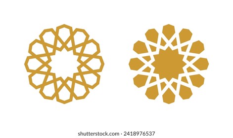 Islamic Ornament Set with Gold Color - Flat Design - Editable Vector : Suitable for Islamic Theme and Other Graphic Related Assets.