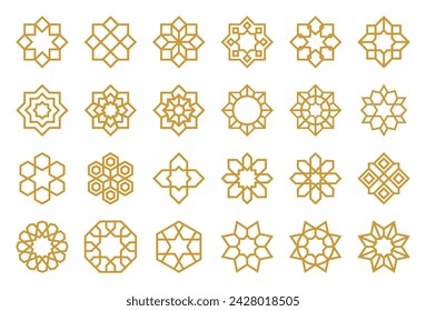 Islamic Ornament Set with Gold Color - Flat Design - Editable Vector : Suitable for Islamic Theme and Other Graphic Related Assets.
