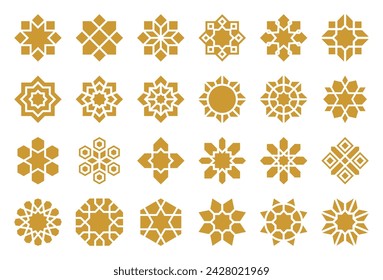 Islamic Ornament Set with Gold Color - Flat Design - Editable Vector : Suitable for Islamic Theme and Other Graphic Related Assets.