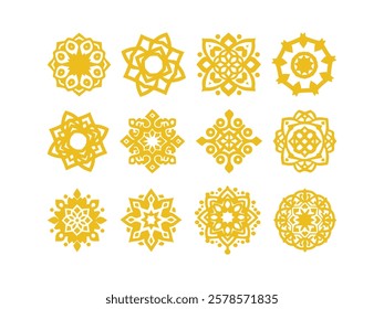 Islamic Ornament Set with Gold Color - Flat Design - Editable Vector : Suitable for Islamic Theme and Other Graphic Related Assets.