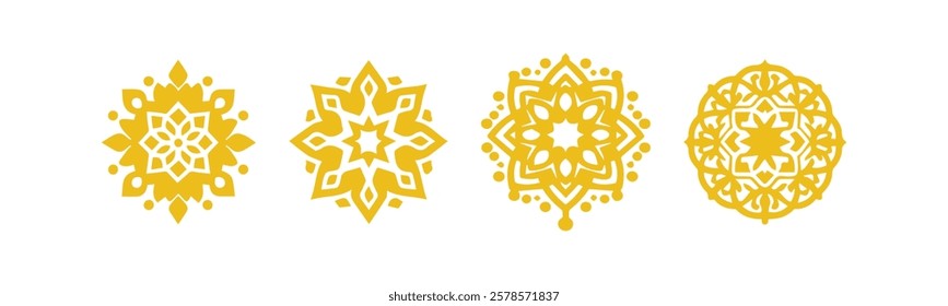 Islamic Ornament Set with Gold Color - Flat Design - Editable Vector : Suitable for Islamic Theme and Other Graphic Related Assets.