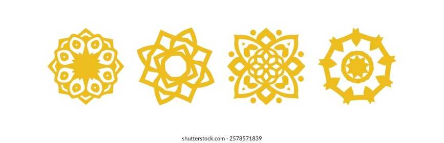 Islamic Ornament Set with Gold Color - Flat Design - Editable Vector : Suitable for Islamic Theme and Other Graphic Related Assets.