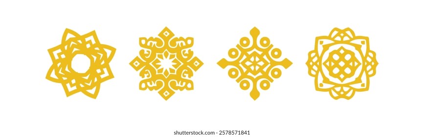 Islamic Ornament Set with Gold Color - Flat Design - Editable Vector : Suitable for Islamic Theme and Other Graphic Related Assets.