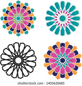 islamic ornament set object , circle, decoration, equipment, paper style, colors 