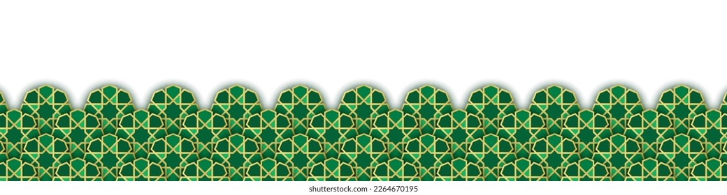 Islamische Ornament-Template-Kopfzeile oder Fußzeile für Hintergrund, Banner, Poster, Cover-Design, Social-Media-Feed, Geschichten.  Ramadan Kareem und eid mubarak 2023 Konzept