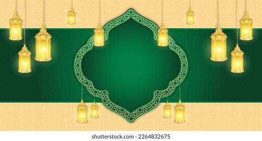Islamic ornament template header or footer for background, banner, poster, cover design, social media feed, stories.  Ramadan Kareem and eid mubarak 2023 concept