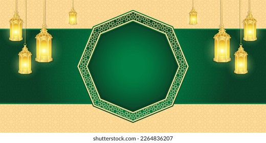 Islamic ornament template header or footer for background, banner, poster, cover design, social media feed, stories.  Ramadan Kareem and eid mubarak 2023 concept