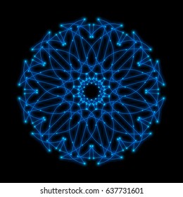 Islamic ornament. Vector neon glowing, mandala background. Arabic style Ramadan Kareem.