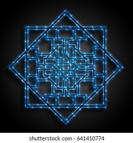 Islamic ornament. Vector neon glowing, mandala background. Arabic style Ramadan Kareem.