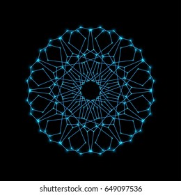 Islamic ornament. Vector neon glowing, mandala background. Arabic style Ramadan Kareem.