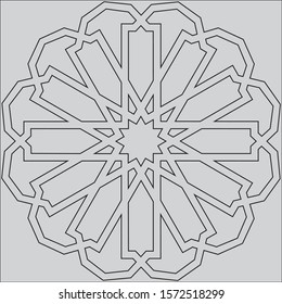 Islamic ornament vector. Ottoman geometric pattern. Grey on background. For CNC cutting.