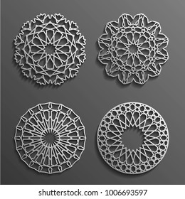 Islamic ornament vector , persian motiff . 3d ramadan islamic round pattern elements . Geometric logo template set. Circular ornamental arabic symbols .