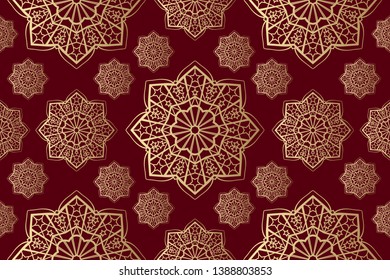 Islamic ornament vector , persian motiff. Ramadan islamic round pattern elements . Geometric circular ornamental arabic symbol vector . Gold background