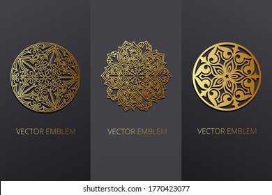 Islamic ornament vector, persian motiff . 3d ramadan islamic round pattern elements. Geometric logo template set. Circular ornamental arabic symbols. National pattern of the Kazakhs, Kyrgyz, Mongols.