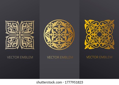 Islamic ornament vector, persian motiff. 3d ramadan islamic round pattern elements. Geometric logo template set. Circular ornamental arabic symbols. National pattern of the Kazakhs, Kyrgyz, Mongols.