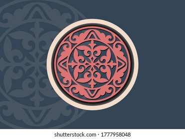 Islamic ornament vector, persian motiff. 3d ramadan islamic round pattern elements. Geometric logo template set. Circular ornamental arabic symbol.
