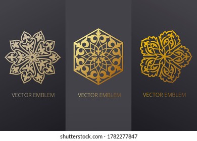 Image vectorielle de l'ornement islamique, motif persan. Éléments de motif islamique ramadan 3d. Jeu de modèles de logo géométrique. Symboles arabes ornementaux circulaires. Motif national des Kazakhs, kirghizes, mongols.
