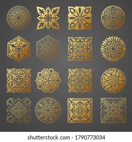 Islamic ornament vector, persian motiff . 3d ramadan islamic round pattern elements. Geometric logo template set. Circular ornamental arabic symbols. National pattern of the Kazakhs, Kyrgyz, Mongols.