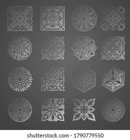 Islamic ornament vector, persian motiff . 3d ramadan islamic round pattern elements. Geometric logo template set. Circular ornamental arabic symbols. National pattern of the Kazakhs, Kyrgyz, Mongols.