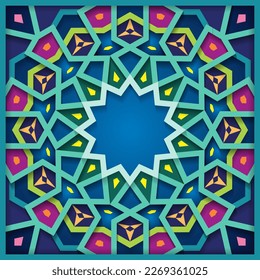 Islamic ornament vector , persian motiff . 3d ramadan islamic round pattern elements . Geometric circular ornamental arabic symbol
