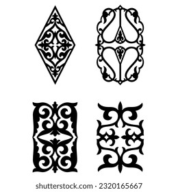 Islamic ornament vector, persian motiff. Asian floral designs. Abstract Asian elements of the national pattern of the ancient nomads of the Kazakhs. Circular geometric symbols set. Abstract mosaic.