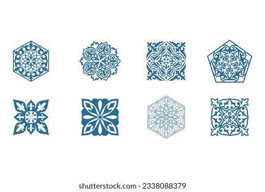 Islamic ornament vector, persian motiff. 3d ramadan islamic round pattern elements. Geometric logo template set. Circular ornamental arabic symbols. National pattern of the Kazakhs, Kyrgyz, Mongols.