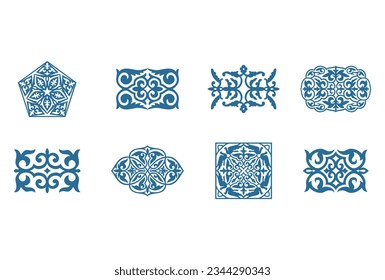 Islamic ornament vector, persian motiff. 3d ramadan islamic round pattern elements. Geometric logo template set. Circular ornamental arabic symbols. National pattern of the Kazakhs, Kyrgyz, Mongols.