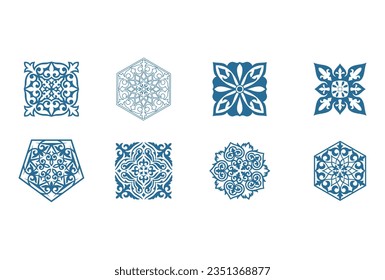 Islamic ornament vector, persian motiff. 3d ramadan islamic round pattern elements. Geometric logo template set. Circular ornamental arabic symbols. National pattern of the Kazakhs, Kyrgyz, Mongols.