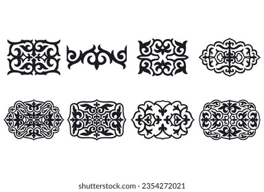 Islamic ornament vector, persian motiff. 3d ramadan islamic round pattern elements. Geometric logo template set. Circular ornamental arabic symbols. National pattern of the Kazakhs, Kyrgyz, Mongols.
