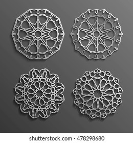 Islamic ornament vector , persian motiff . 3d ramadan islamic round pattern elements . Geometric logo template set. Circular ornamental arabic symbols vector .