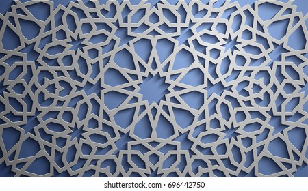 Islamic ornament vector , persian motiff . 3d ramadan islamic round pattern elements . Geometric circular ornamental arabic symbol vector . Blue background