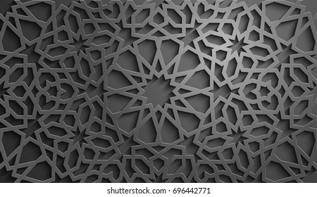 Islamic ornament vector , persian motiff . 3d ramadan islamic round pattern elements . Geometric circular ornamental arabic symbol vector . Black background