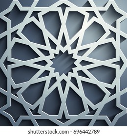 Islamic ornament vector , persian motiff . 3d ramadan islamic round pattern elements . Geometric circular ornamental arabic symbol vector . Blue background